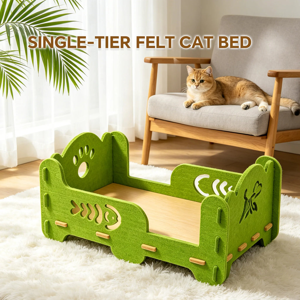 Elevated Felt Cat Bed Frame, Raised Open Cat Lounge Bed, Detachable Breathable Pet Sleeping Platform for Small Medium Cats