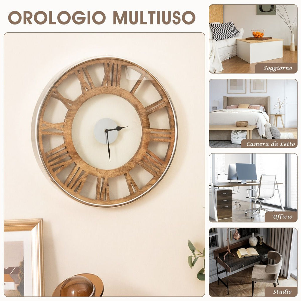 Orologio Da Parete Silenzioso Con Numeri Romani Copertura in Vetro, Orologio Da Muro Senza Ticchetti Decorativo 2 Dimensioni