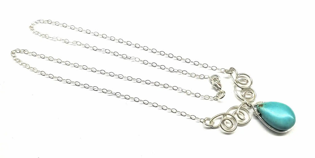 As Seen on TV Turquoise Drop Sterling Silver Wire Wrapped Necklace