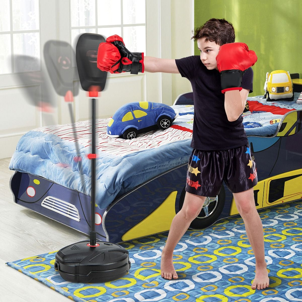 Set Da Boxe Con Sacco Da Pugilato Guanti Da Boxe, Giocattolo Da Boxe Regolabile in 6 Posizioni per Bambini 5 Anni+