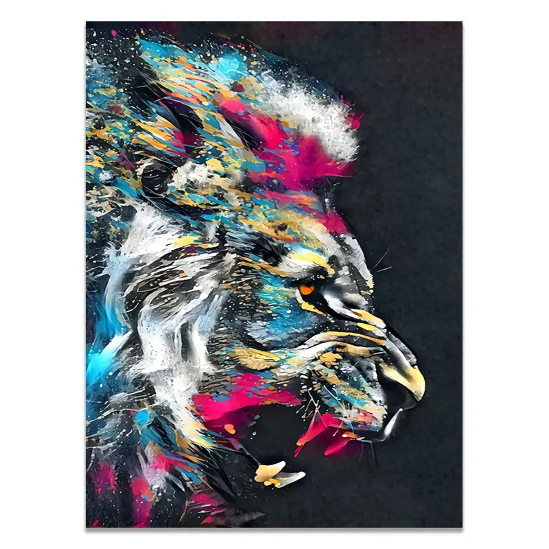 Abstract Colorful Animal Painting Modern Lion Graffiti Monkey Wall Art Funny Picture Cuadros Canvas Poster Print Home Decoration