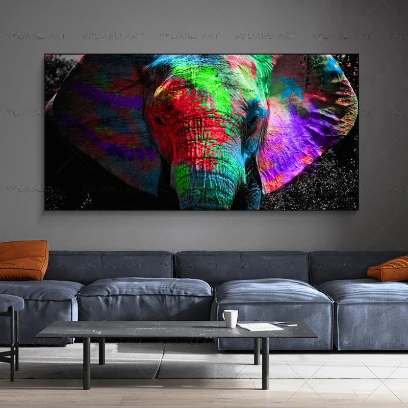 Colorful Elephant Animal Posters Oil Painting Printed on Canvas Wall Art Pictures for Living Room Hoom Decor Horse Lion Birds