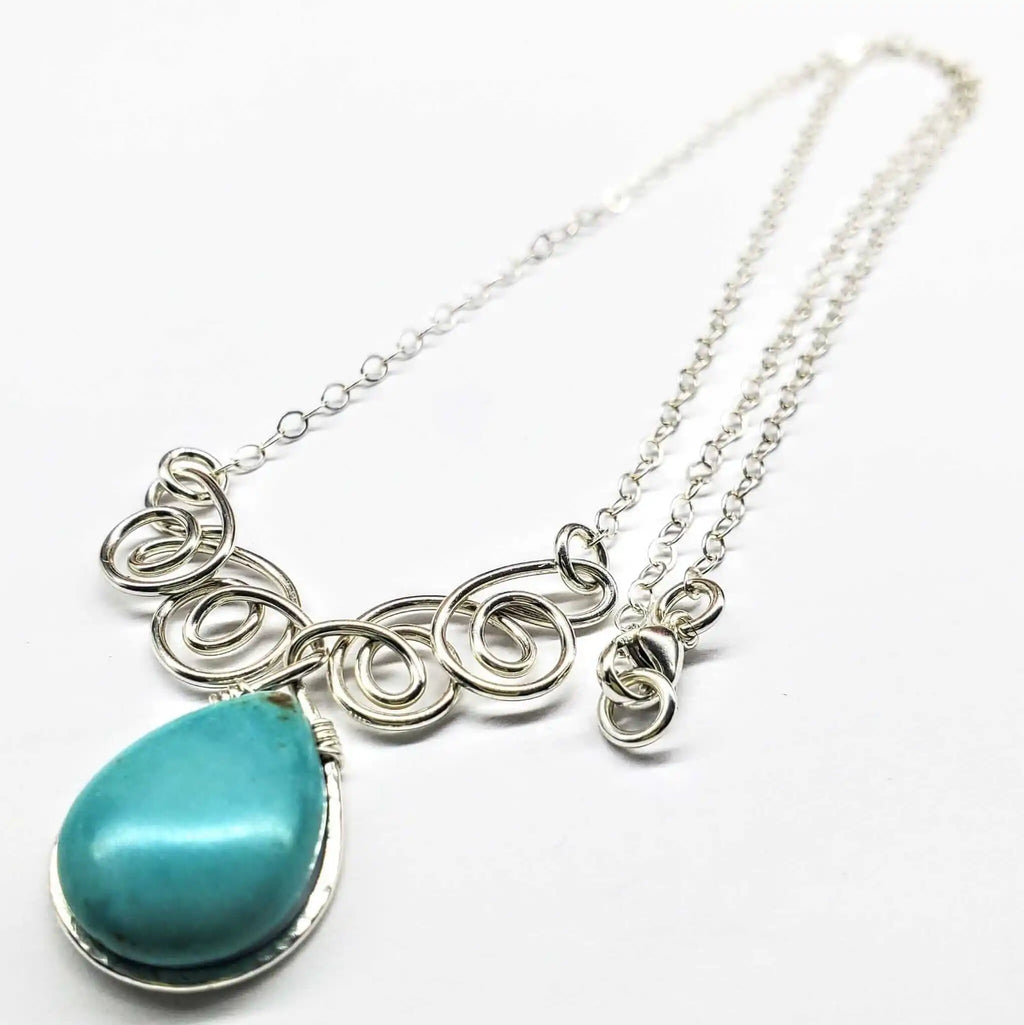 As Seen on TV Turquoise Drop Sterling Silver Wire Wrapped Necklace