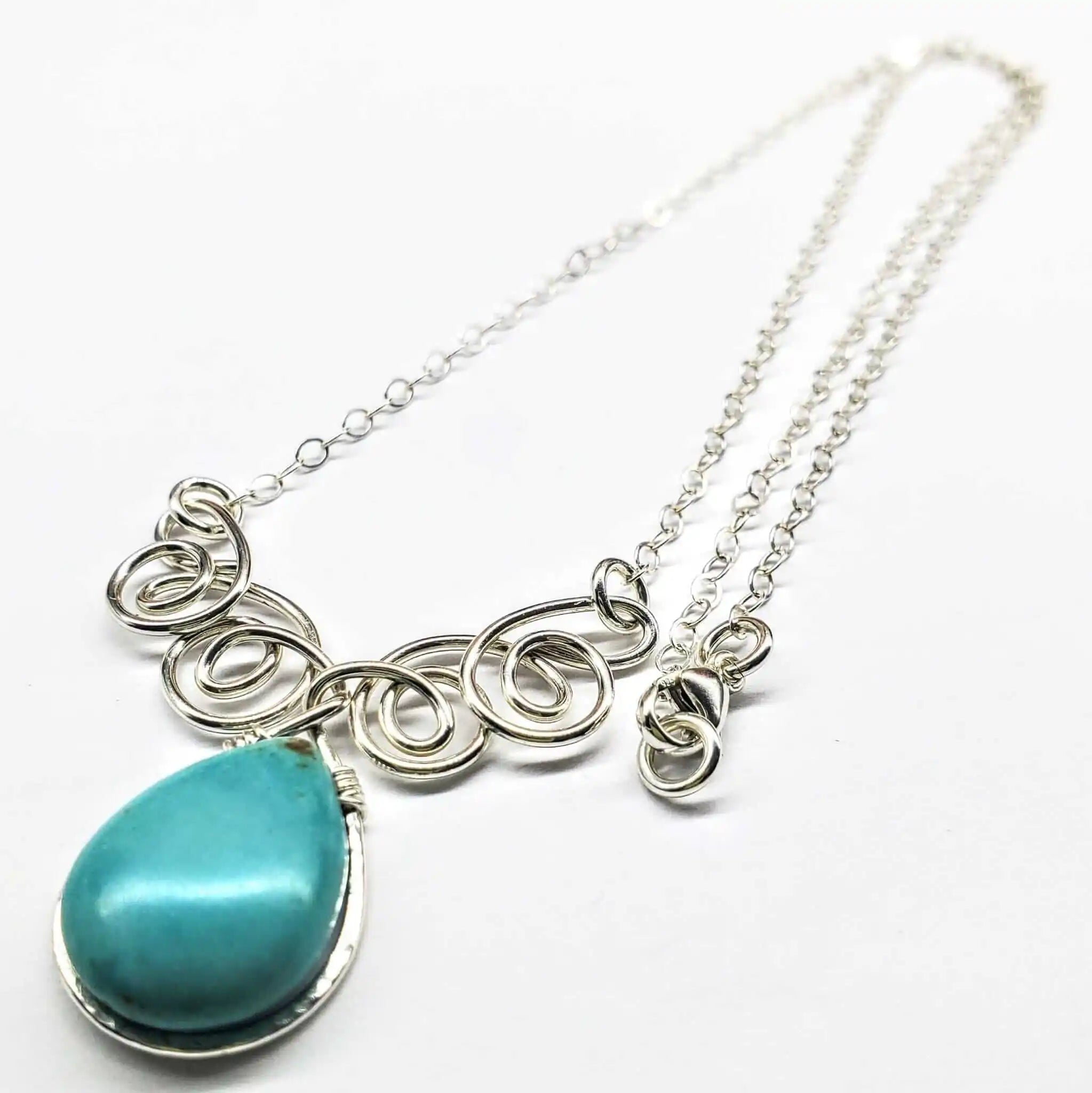 As Seen on TV Turquoise Drop Sterling Silver Wire Wrapped Necklace