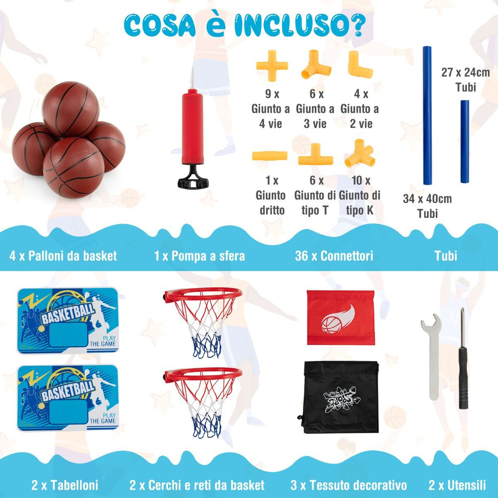 Gioco Arcade Di Pallacanestro Con 4 Palline E Pompa Di Gonfiaggio, Pallacanestro a Doppio Tiro per Bambini