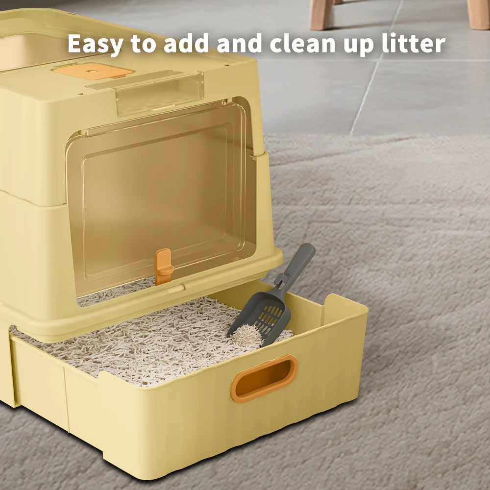 Dual Opening Fully Enclosed Cat Litter Box, Top Entry Anti-Tracking Design, Oversized Space Cat Potty with Cleaning Scoop