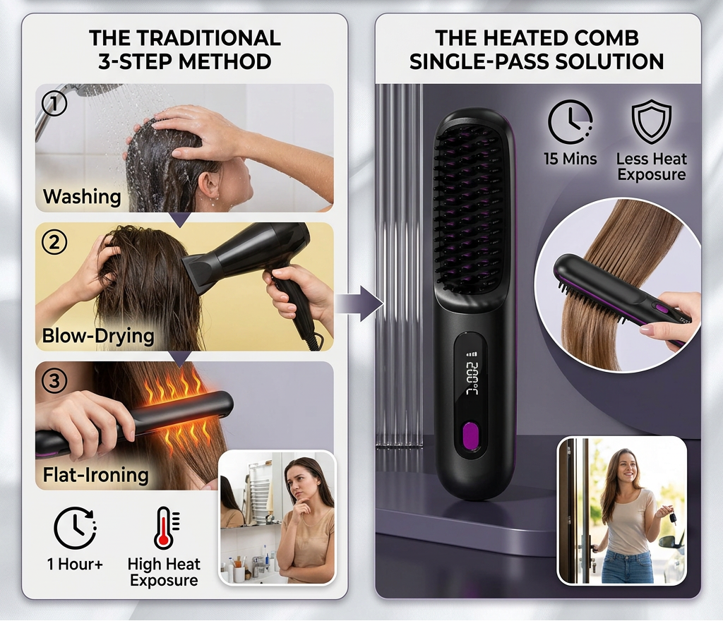 Silkané™ Pettine Riscaldante Ceramico Senza Fili: La Soluzione Perfetta per Capelli Lisci e Setosi in Ogni Momento